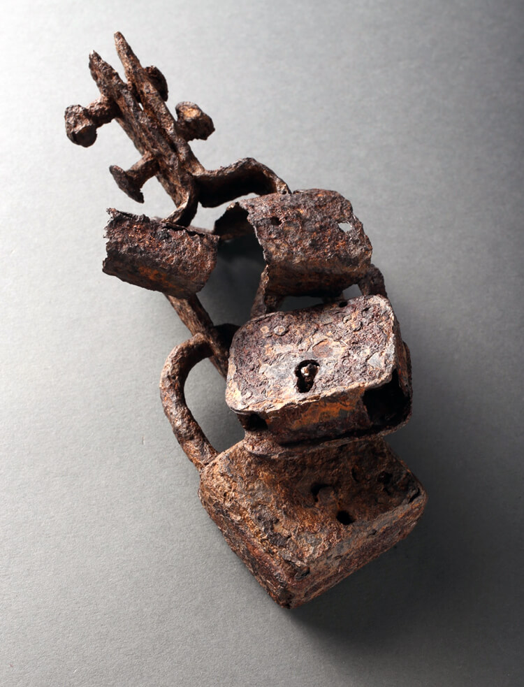 Photograph of locks and part of a fence excavated at Tempelhof.