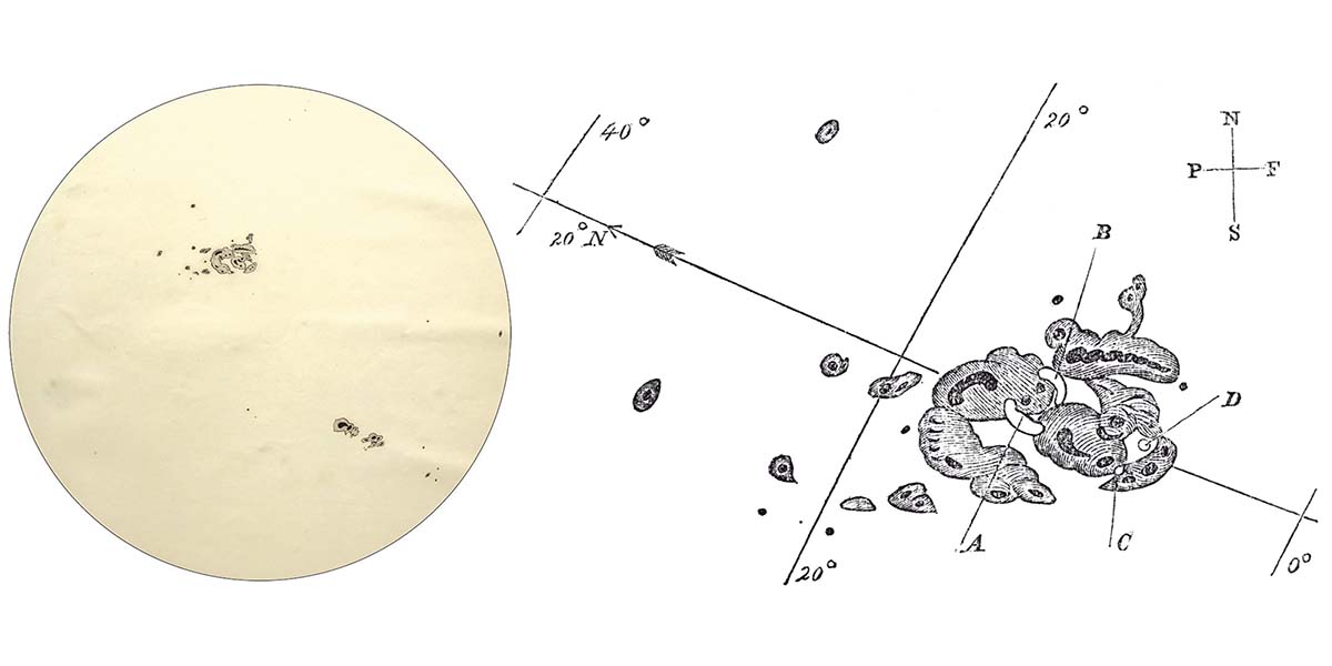 Images show Richard Carrington’s original drawings of sunspots and the powerful solar flare that emerged.