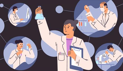 Illustration shows a variety of ways that scientists might work in a lab to find potential new therapies.