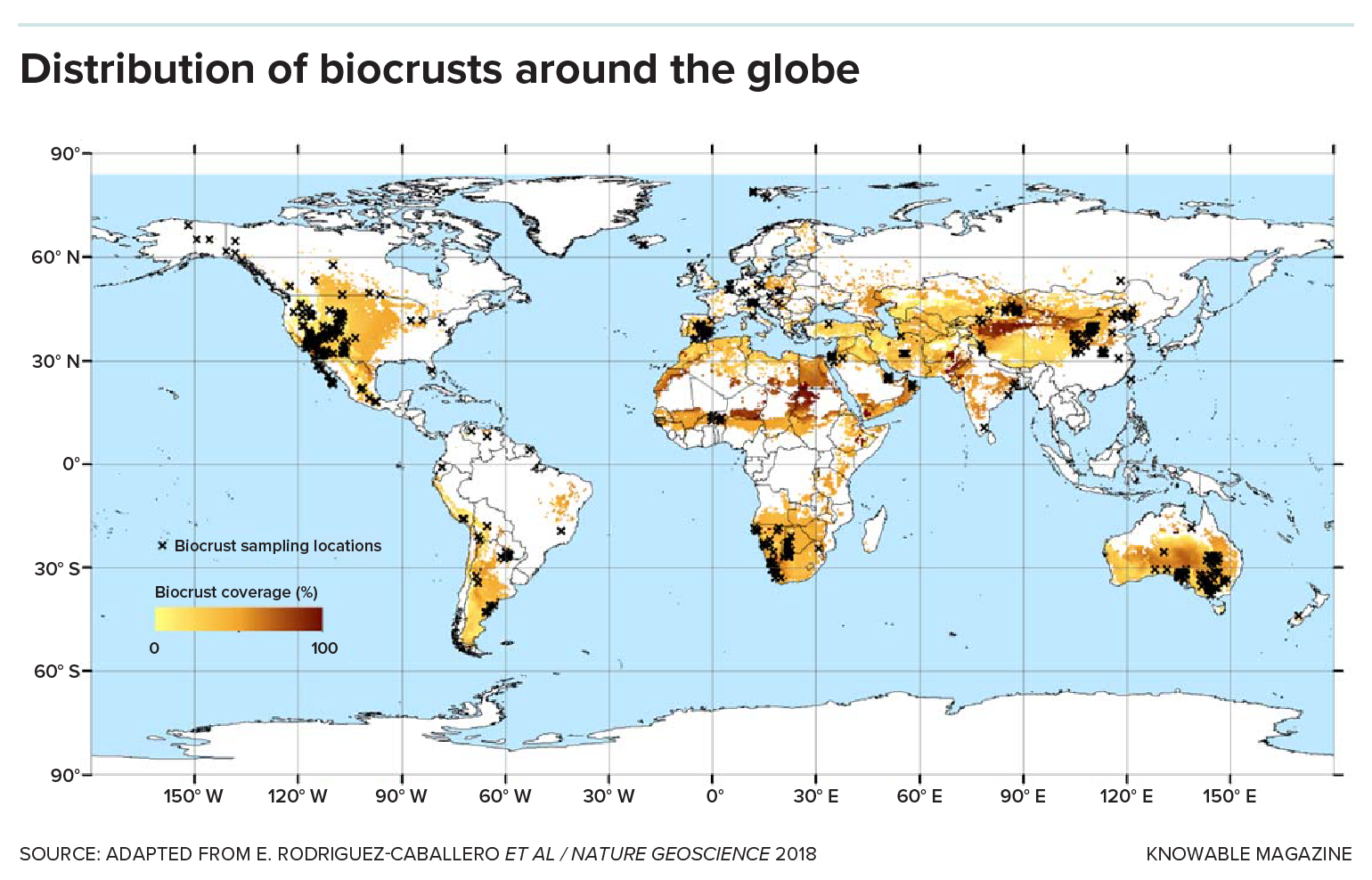 World map showing the distribution of biocrusts